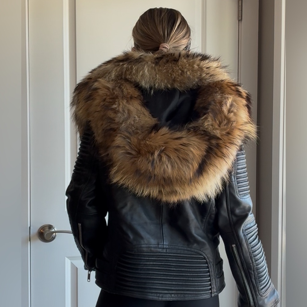 REAL leather and fur Alen Cooper jacket. Removable hood. Silver hardware. - Picture 4 of 12